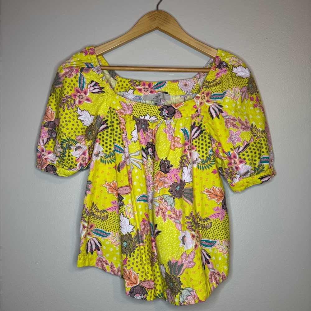LOFT‎ Bright Floral Peasant Blouse Size Small